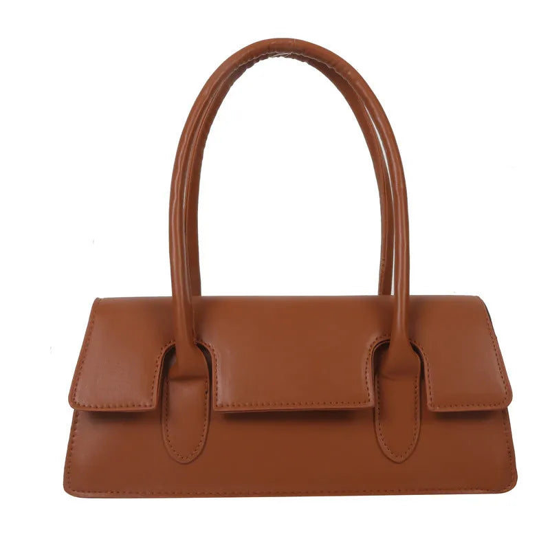 Women's black PU leather small square shoulder bag with stitching details and document compartment