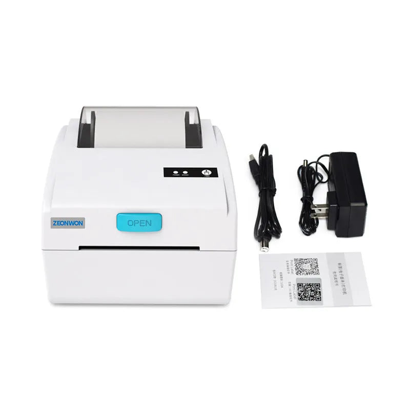 White Bluetooth thermal label printer with USB port for shipping label production