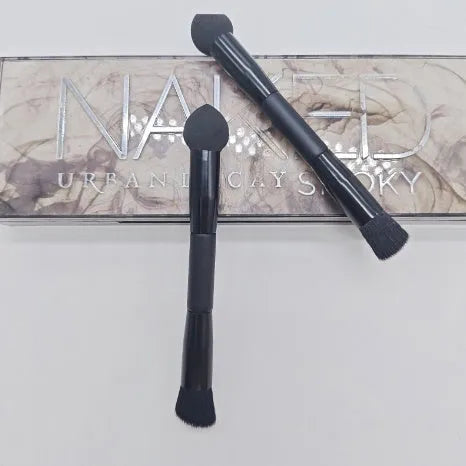 Elegant black double-headed concealer brush with sponge tip and artificial fibre bristles