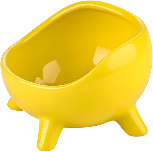 Green ceramic pet bowl with four-legged stable base and wide-mouth design