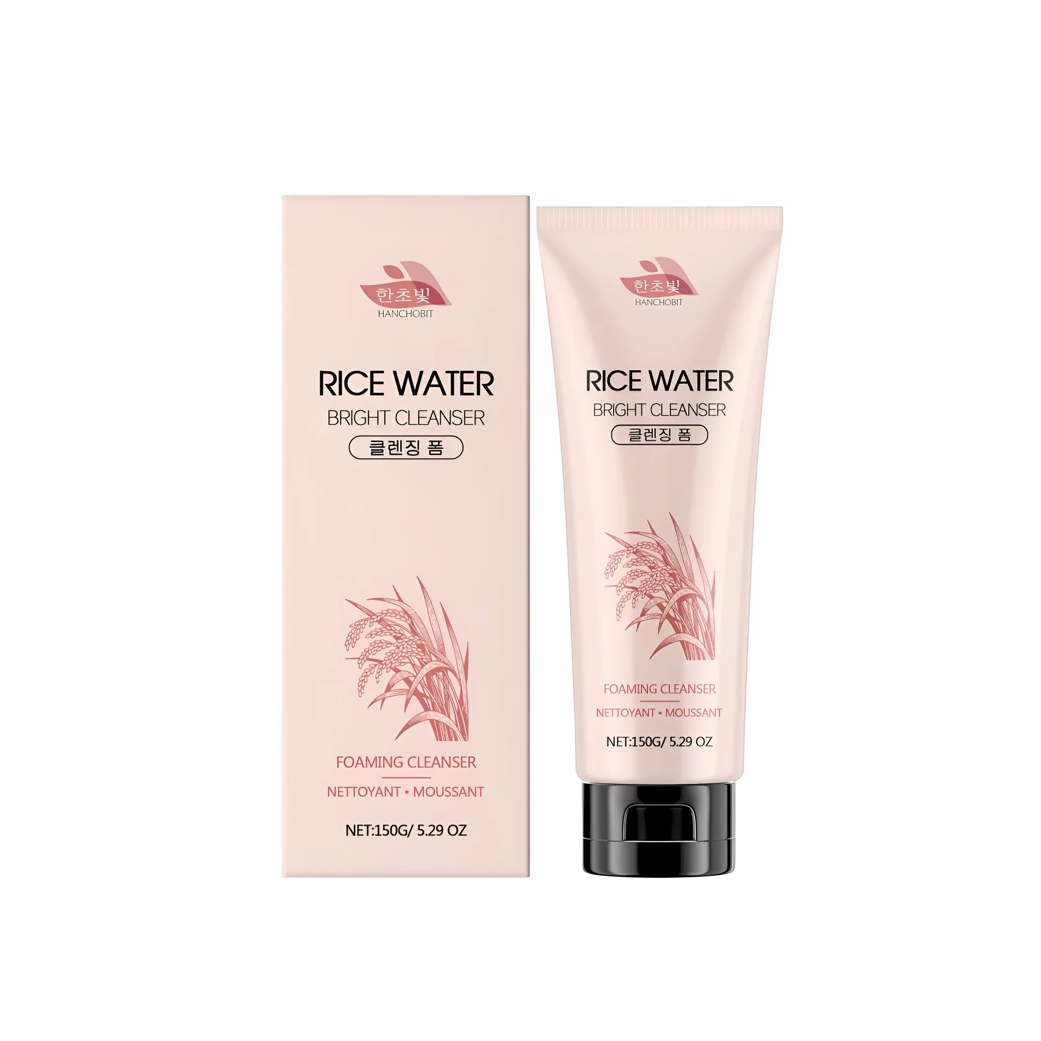 Rice Water Bright Cleanser 150g tube with hydrolyzed rice extract, a gentle soap-free daily face wash