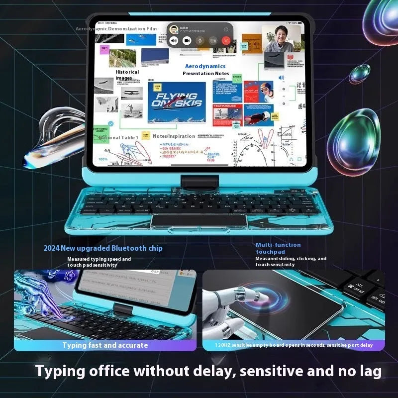Blue shockproof PC keyboard case for iPad Pro 11-inch and iPad Air 13-inch tablets on a table.