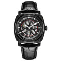 Automatic mechanical men's watch with stainless steel case and blue leather strap