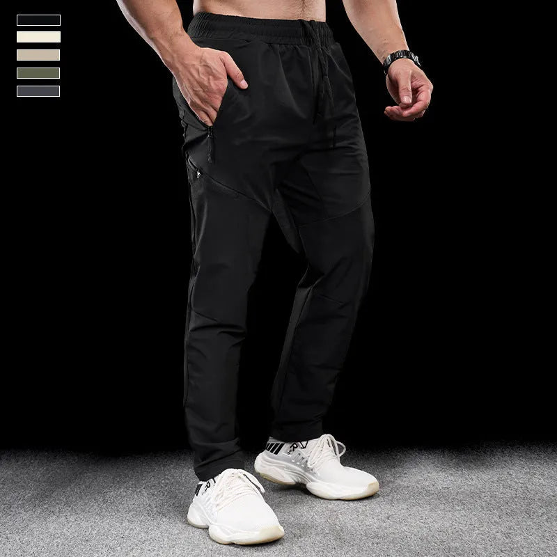 Men's waterproof quick-drying nylon workout trousers in army green for sports and running