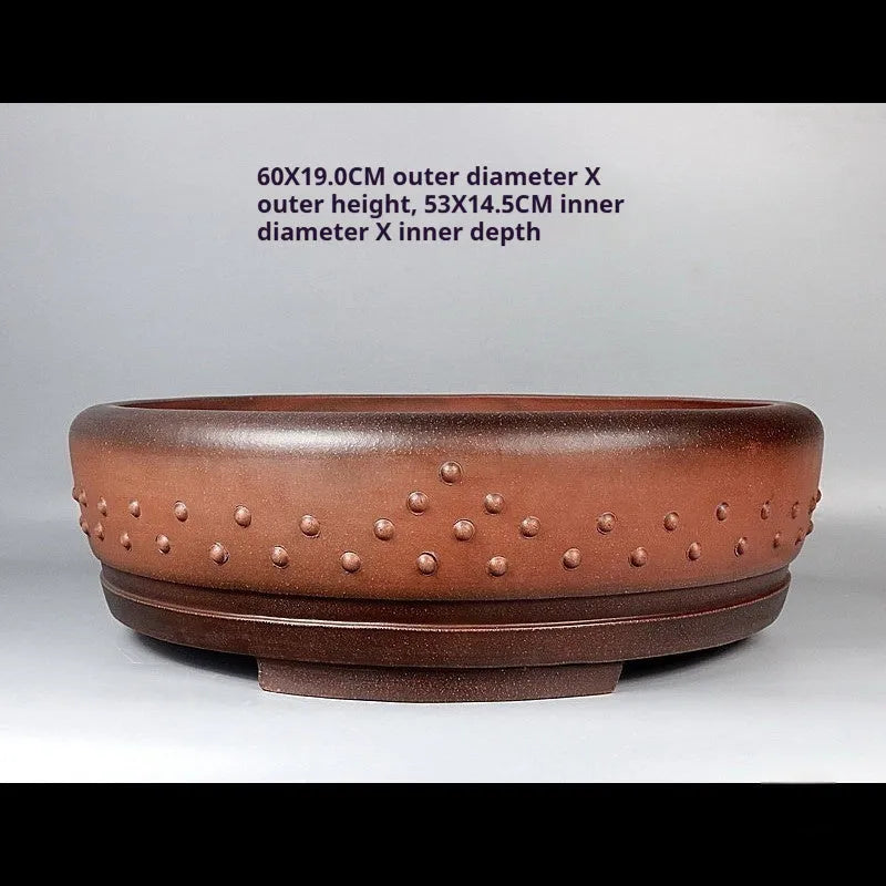Handmade ceramic flowerpot antique drum ding shape purple sand colour 60x19cm