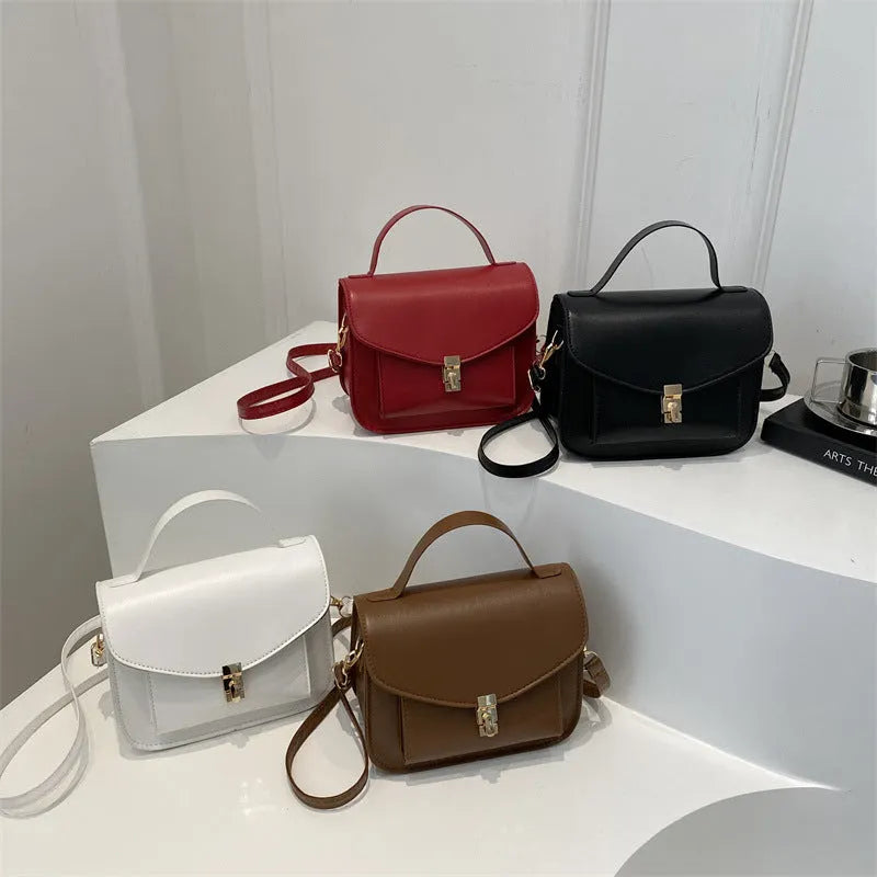Retro style horizontal square shoulder messenger bag in PU material with crossbody strap