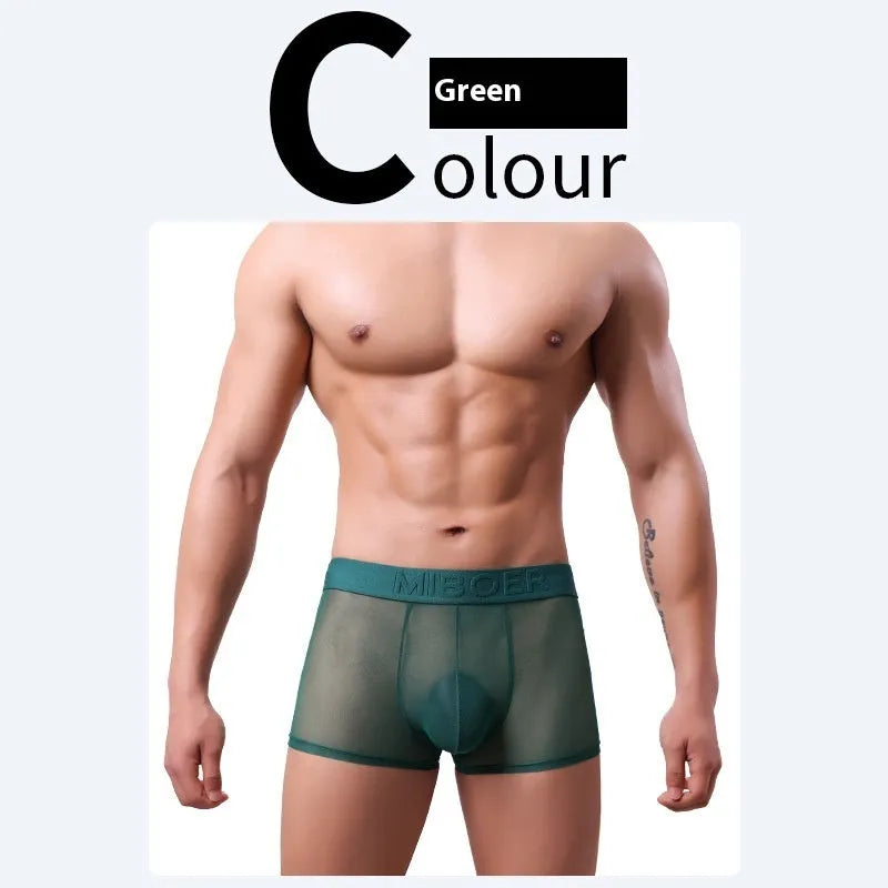 Men's thin invisible breathable boxer shorts in black colour showing knit polyester fabric texture