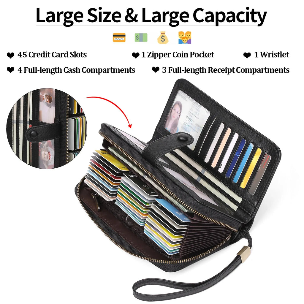 Expanding card holder women's long wallet with anti-theft swiping protection in synthetic leather