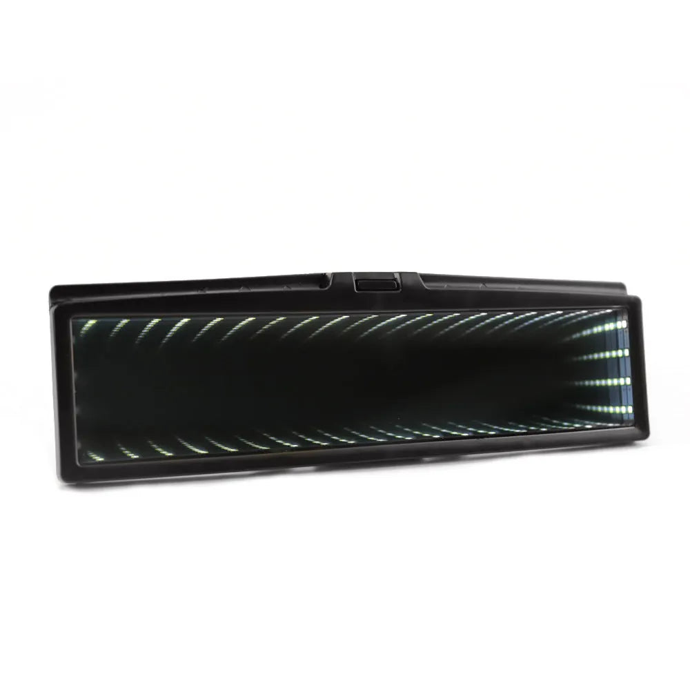 Square plastic car rearview mirror with wide 280mm flat glass and integrated LED lighting trim