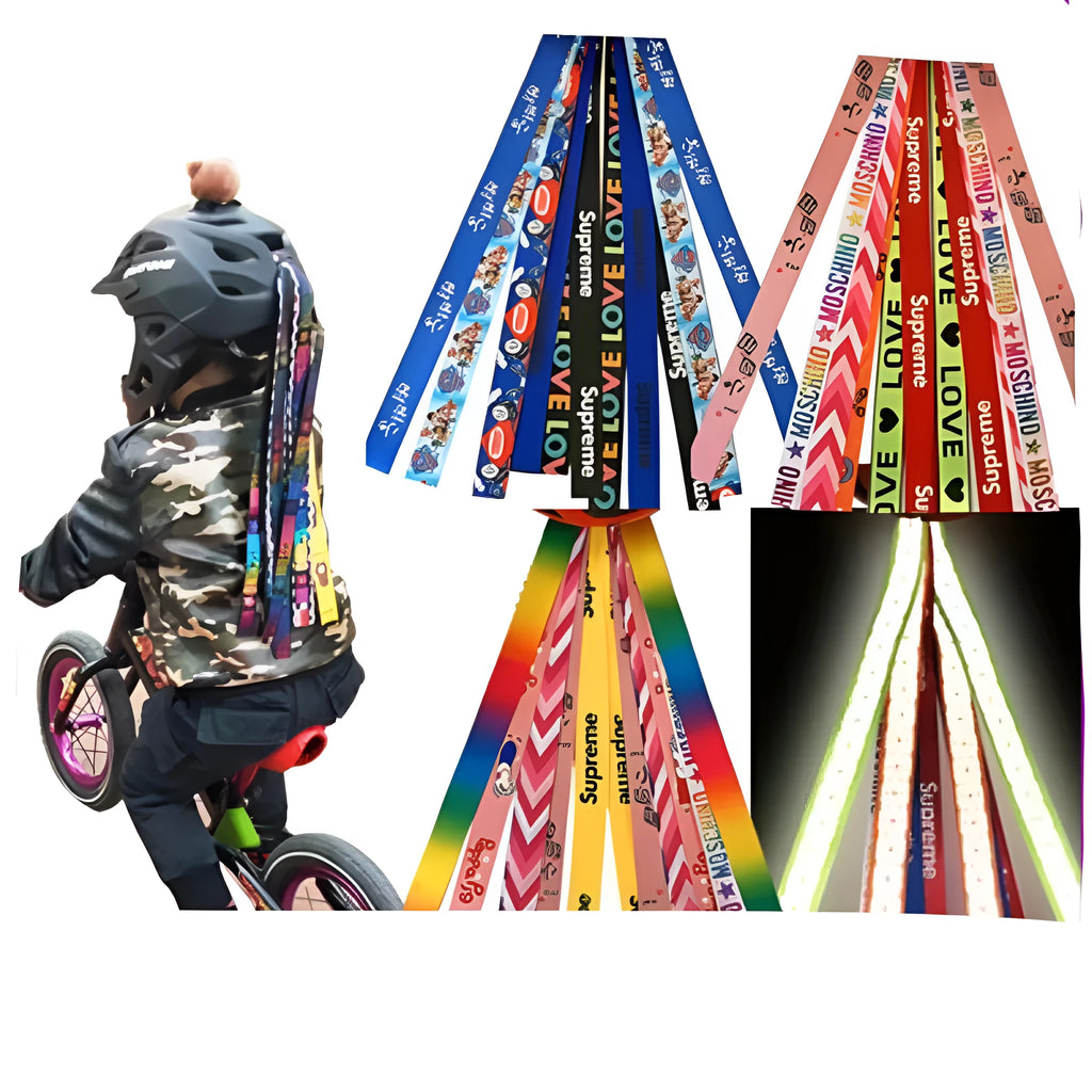 A colourful helmet streamer accessory for children's sports helmets and doll decoration.