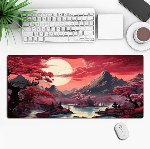 Anime-themed gaming mouse pad on a desk with non-slip rubber cloth base.
