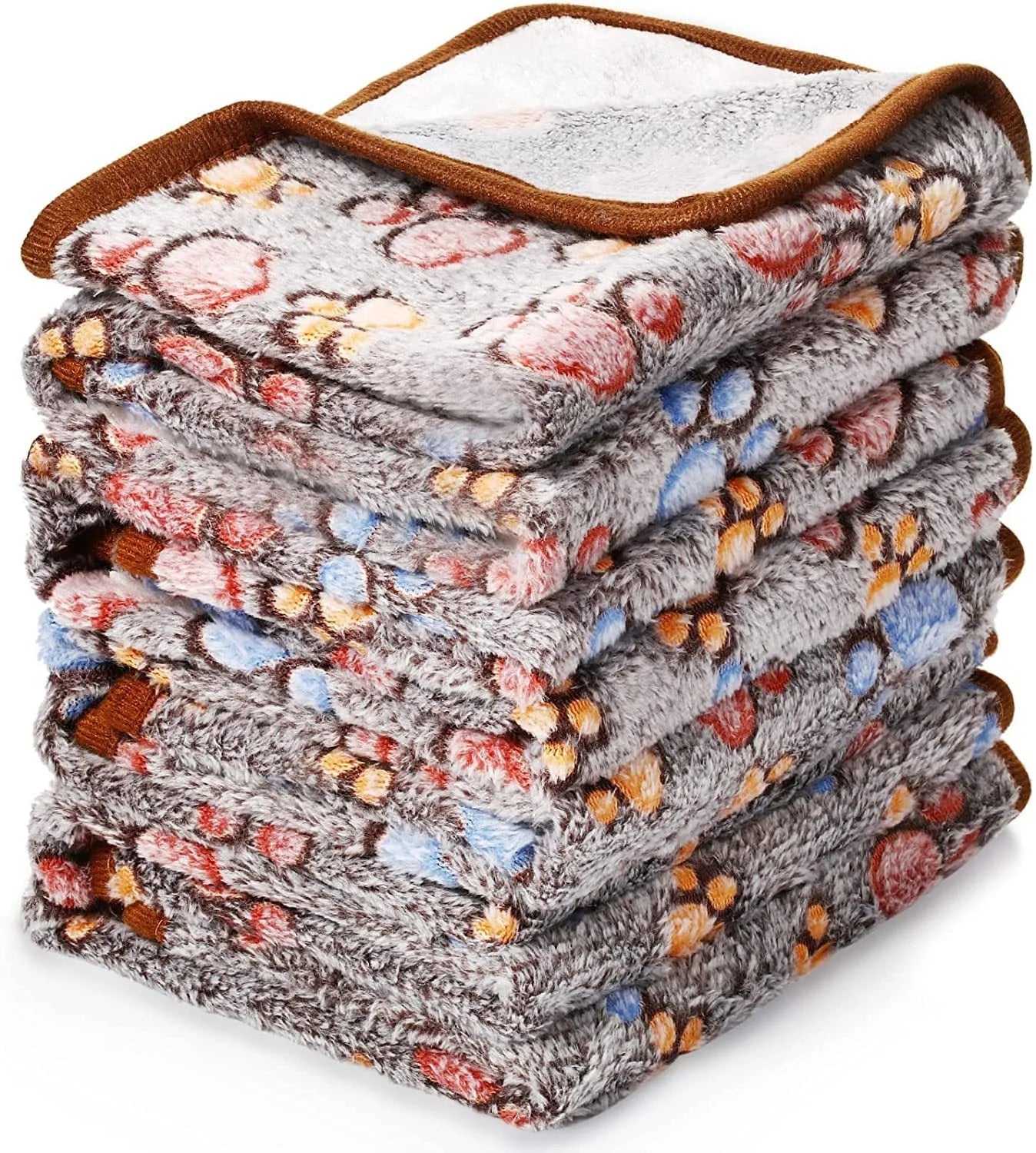 Coral fleece dog blanket with paw print design in multiple colour options