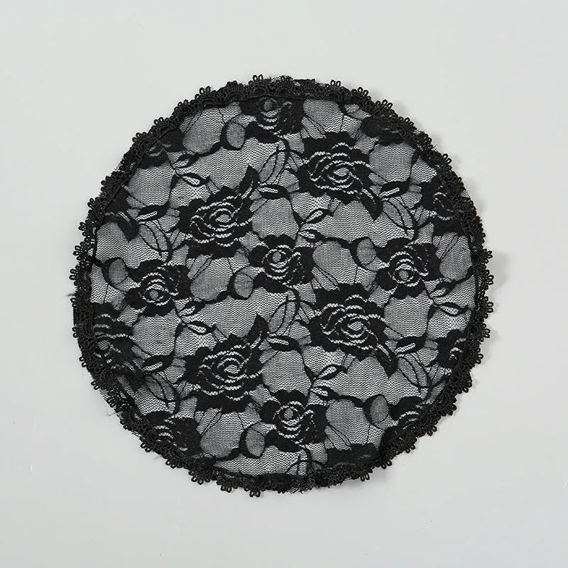 Round white floral bridal head cover decoration accessory on a 30cm background.