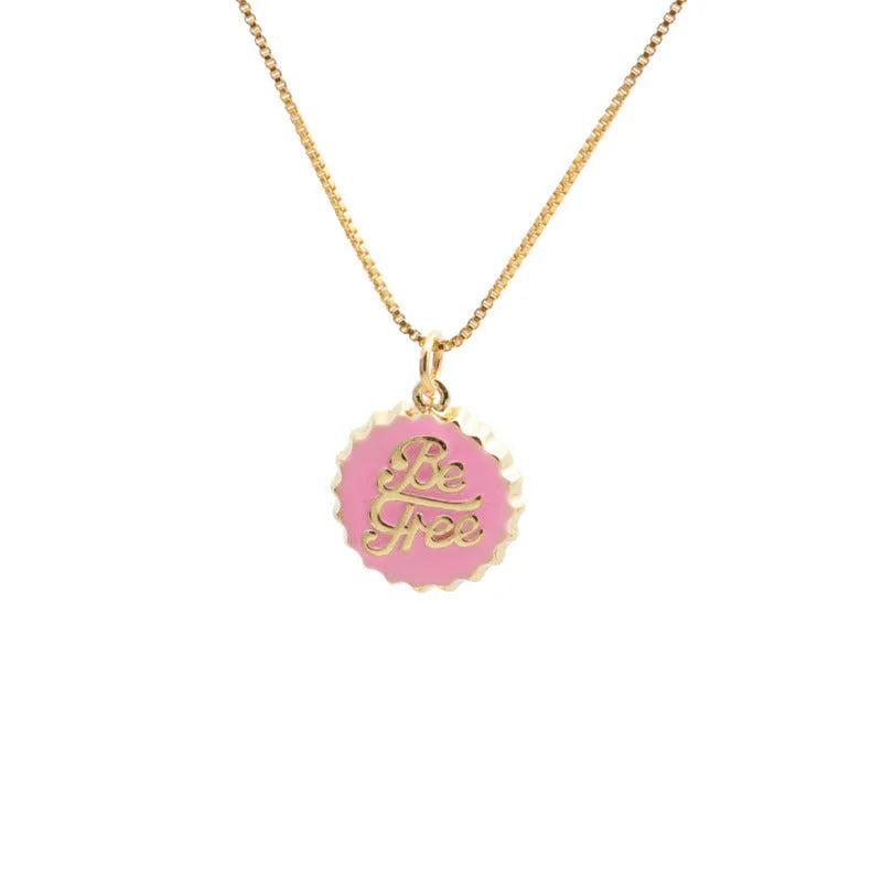 Copper bottle cap pendant necklace with gold plating on a 40cm box chain.