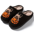 Halloween pumpkin design plush slippers with TPR rubber sole in black and white colours