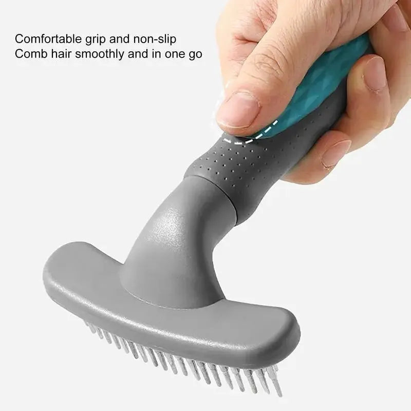 Pet grooming comb for cats and dogs with pink handle and stainless steel teeth