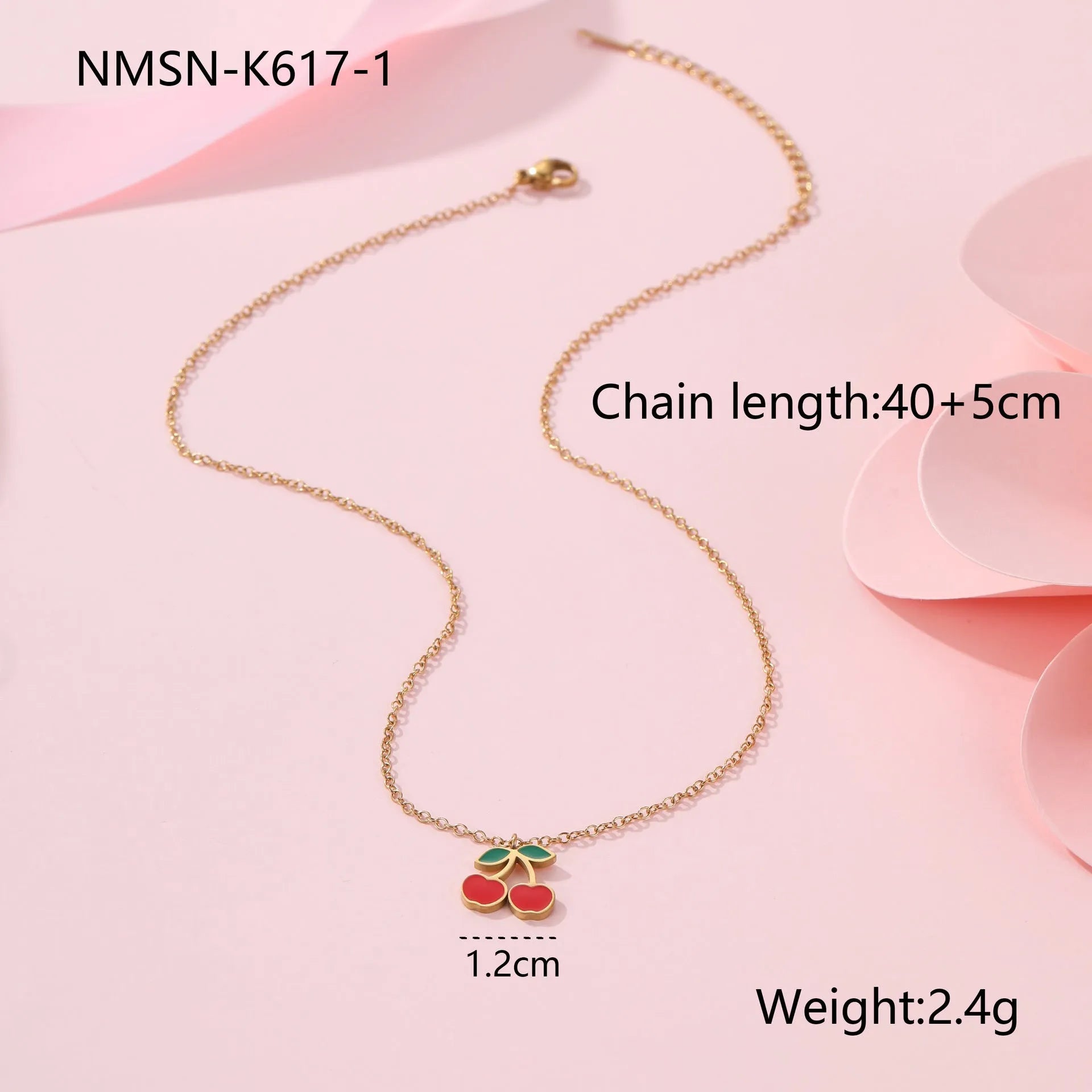 Cherry jewellery set with necklace, bracelet, earrings and ring in stainless steel with 18K gold plating