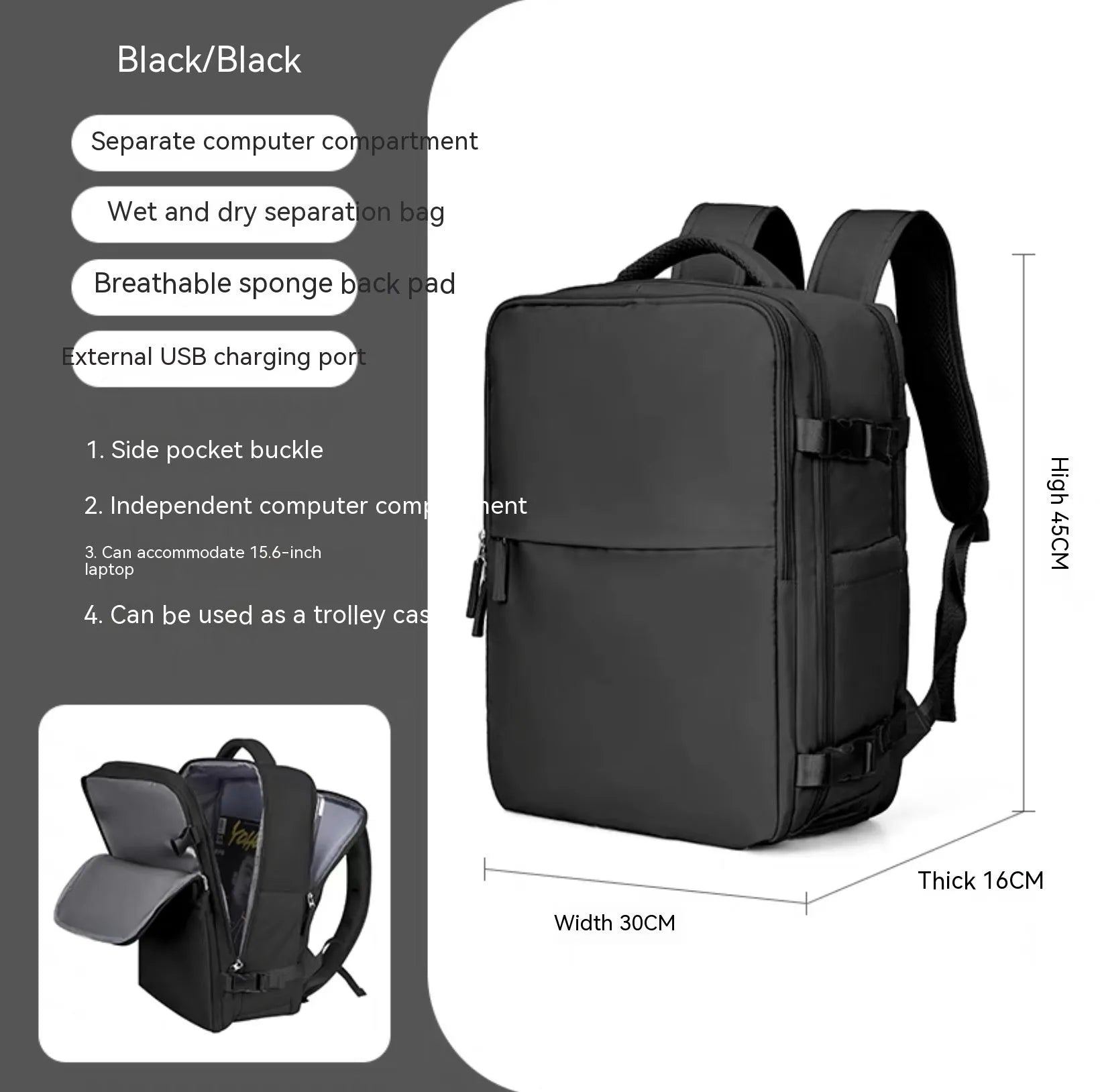Large waterproof nylon mummy backpack shown in one of 32 available colours, suitable for travel and hiking.