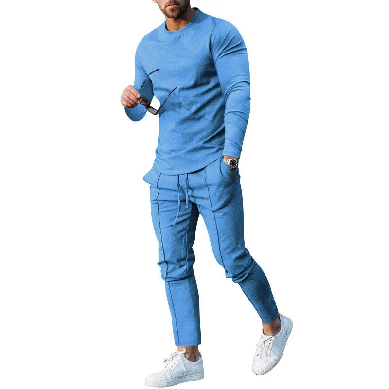 Men's solid colour two-piece polyester tracksuit with long sleeves, shown in apricot colour.