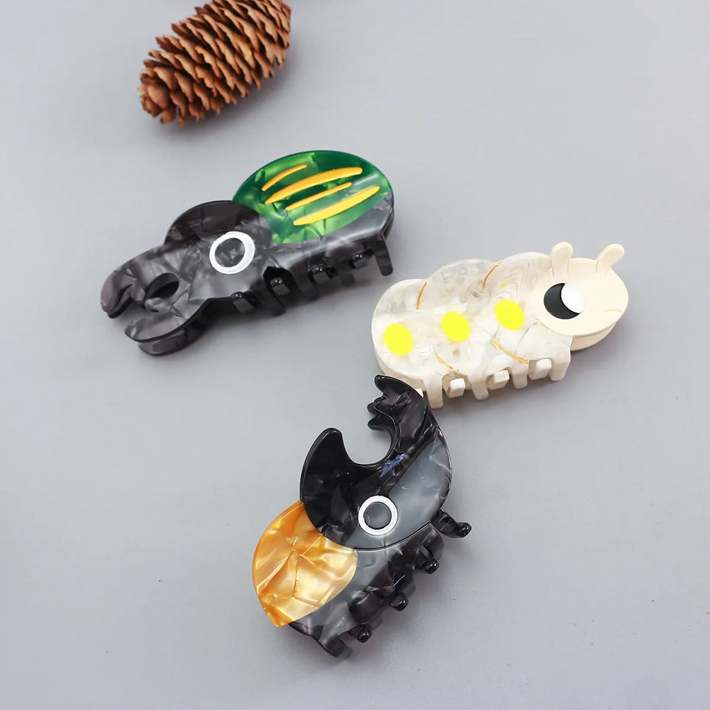 Handmade cellulose acetate cartoon insect biology beetle grip in green, orange, or white colour options