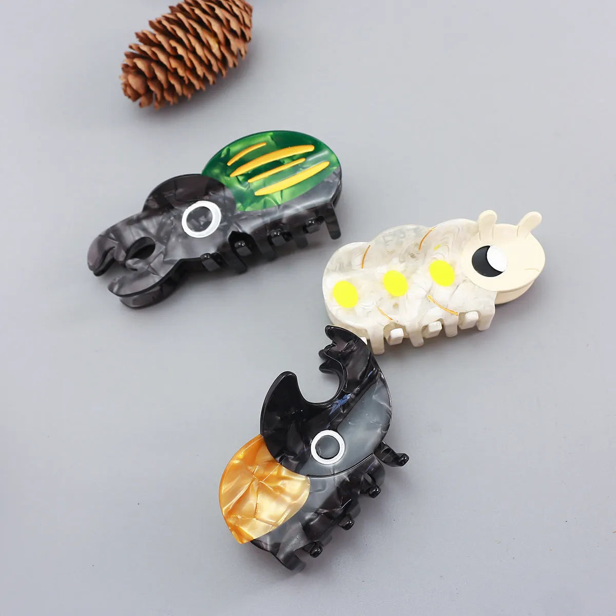 Handmade cellulose acetate cartoon insect biology beetle grip in green, orange, or white colour options