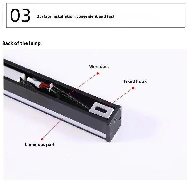 80cm long black aluminium LED strip wall lamp with touch control for three light colours