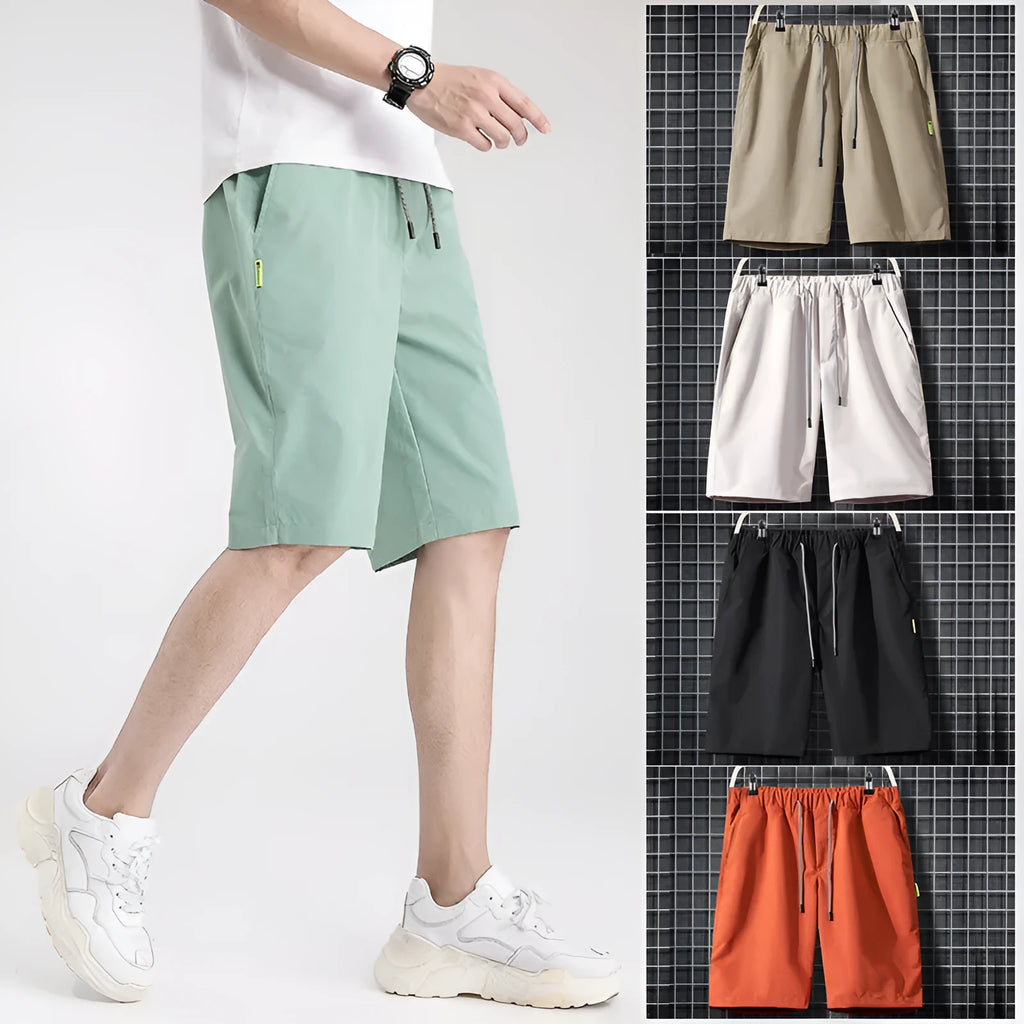 Men's casual sports shorts in 100% polyester, five-point straight leg, black