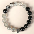 Khaki crystal couple bracelets with 10mm geometric beads in Chinese style design