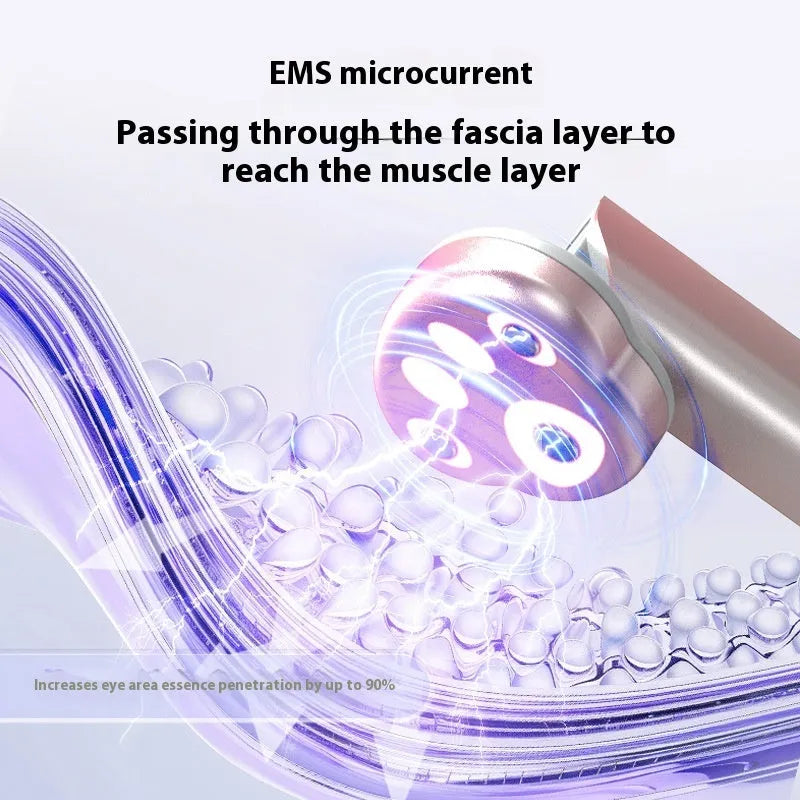 Gradient pink cat's paw shaped eye massager with micro-current vibration and colour light functions.