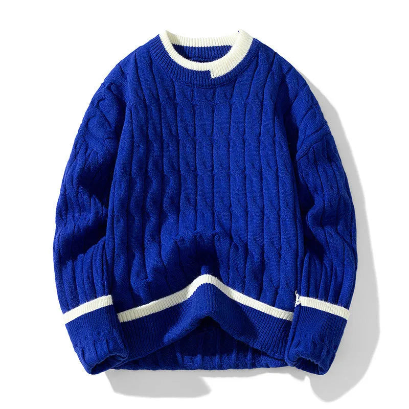 Men's loose fit modal acrylic two-piece jumper set in light blue, showing pullover and trousers.