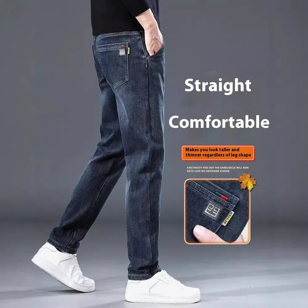 Slim straight casual trousers in black with micro elastic polyester fabric and zipper fly