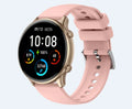 Round smart sports watch with touch screen and silicone strap showing heart rate monitoring display