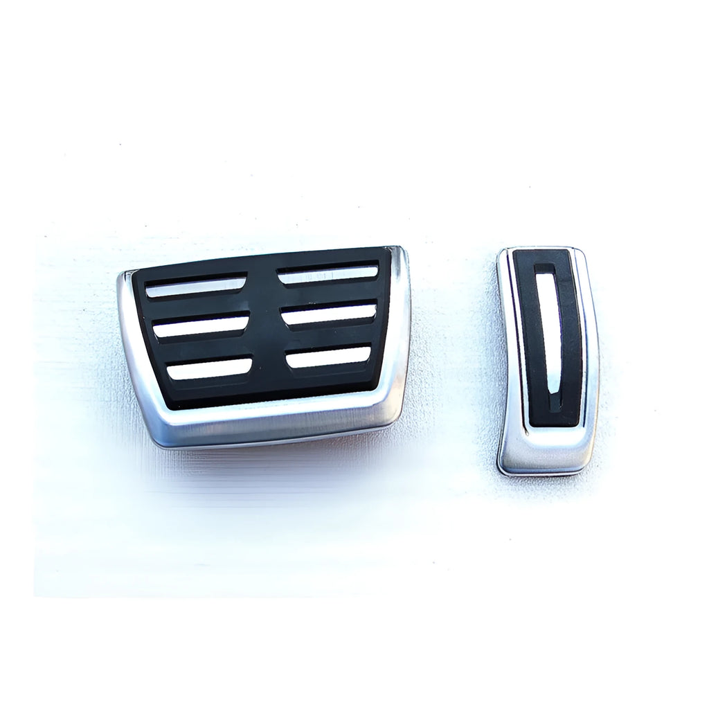 Stainless steel brake and accelerator pedal cover for Porsche Macan in black.