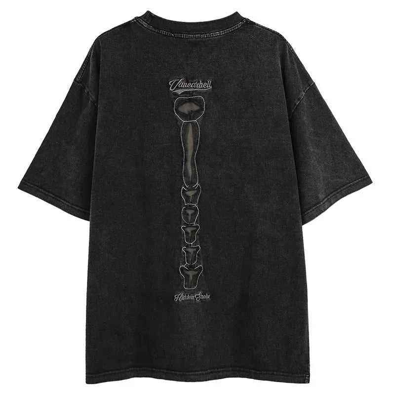 Brown skull design short sleeve t-shirt with letter pattern and drop-shoulder sleeves