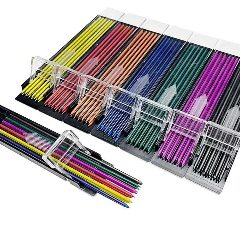Boxed set of 12 mechanical pencil lead refills in rainbow colours for type 0 pencils