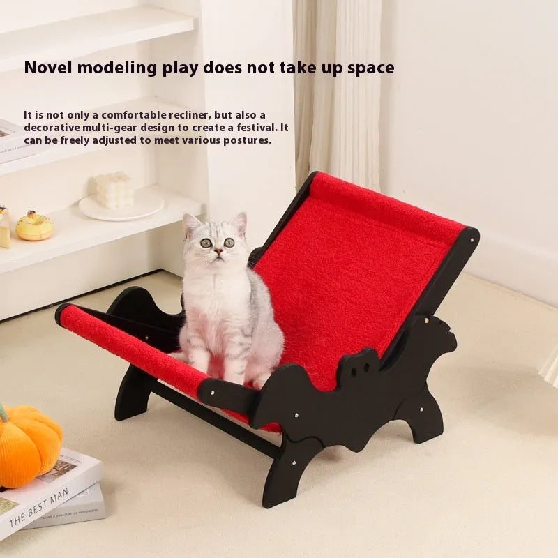 Black and red wooden cat recliner bed with cage enclosure, Halloween theme, MW-054 specification