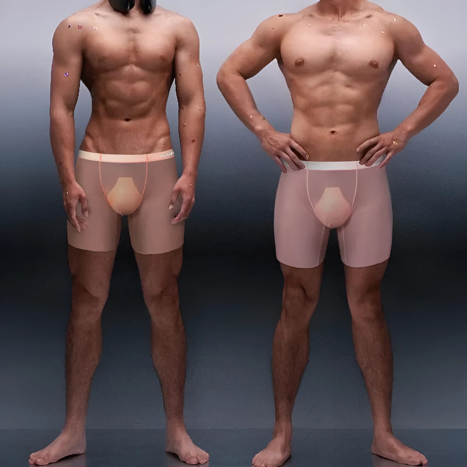 Men's seamless nylon boxer briefs in orange pink and red with U convex low waist design for sports and summer