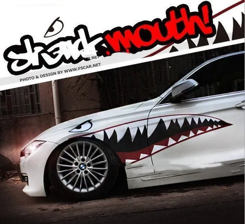 Shark design car window sticker on vehicle glass showing 150cm width PVC construction