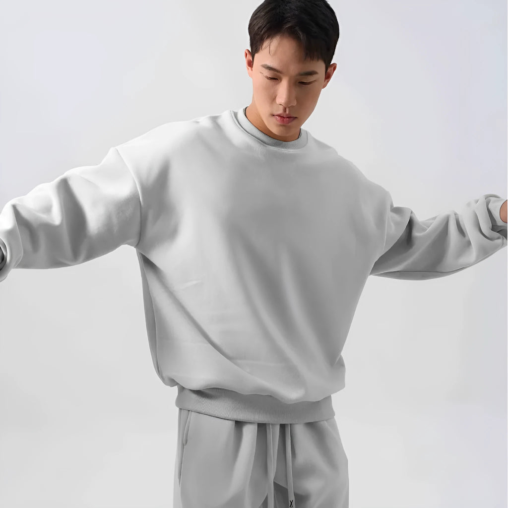 Men's loose polar fleece sports suit set with jacket and trousers in winter colours