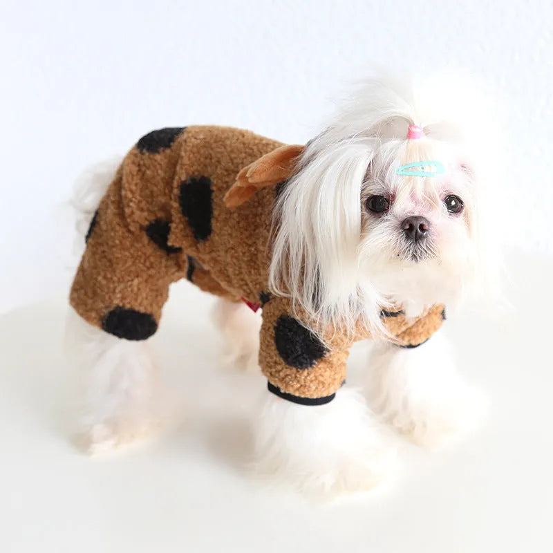 Polka dot elk pattern pet clothing for dogs and cats in skirt and four-legs styles