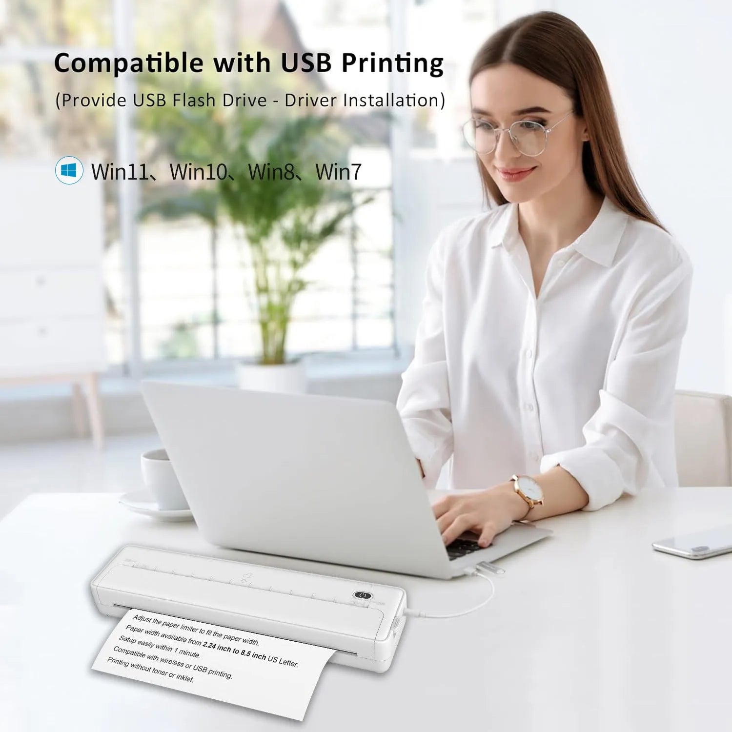 Portable A4 Bluetooth thermal printer with compact design for wireless mobile and computer printing