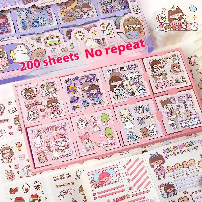 Box of colourful children's stickers with five different design themes for craft projects