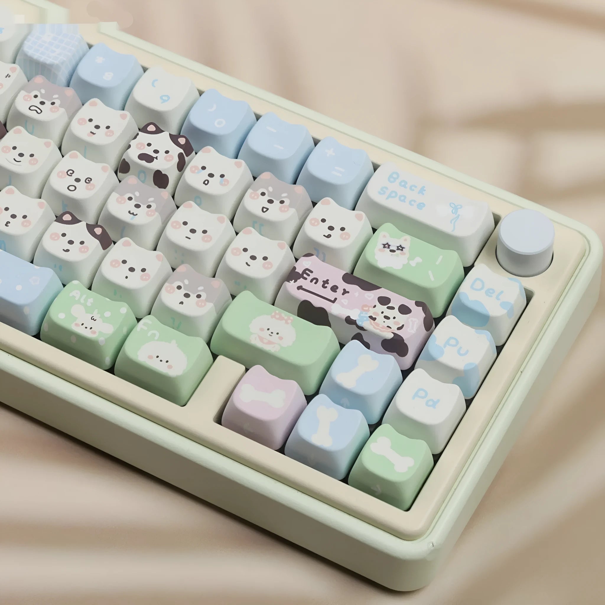 Cute Puppy design full set of 26 colourful PBT key caps for mechanical keyboards