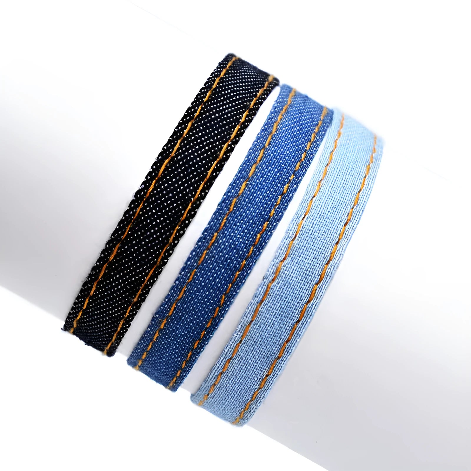 Denim fabric bracelet strap with leather adjustable cord in multiple colour options
