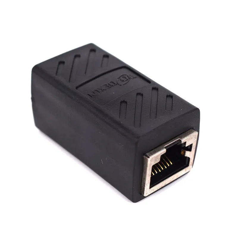 Black RJ45 butt joint extender adapter for network cable extension with rotary union connection