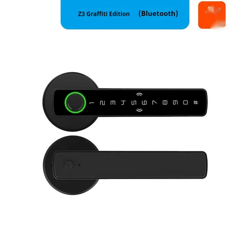 Black smart door lock with spherical handle for wooden interior doors