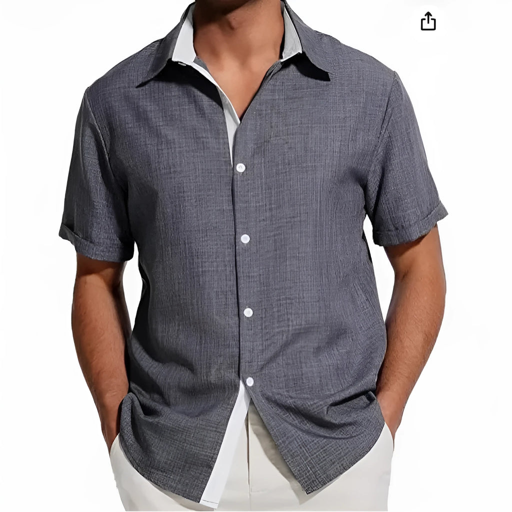 Men's floral print short-sleeved shirt in lightweight polyester fabric available in multiple colours