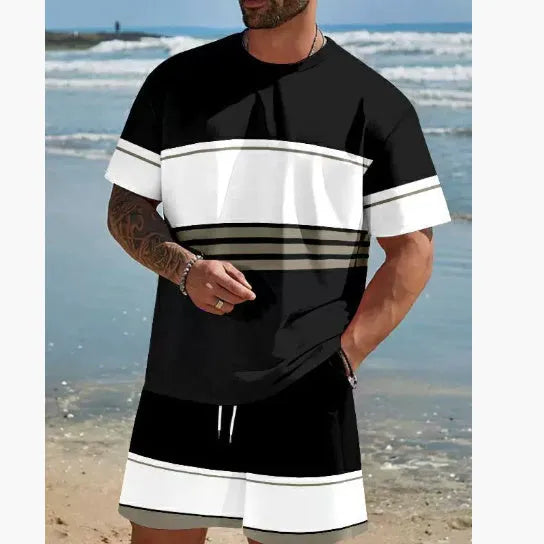 Men's loose-fit short-sleeved t-shirt and matching shorts set in summer leisurewear