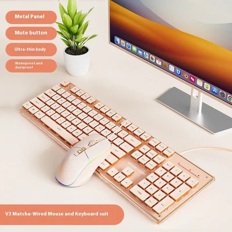 Prewalker V3 retro green coloured quiet keyboard and mouse set on a desk
