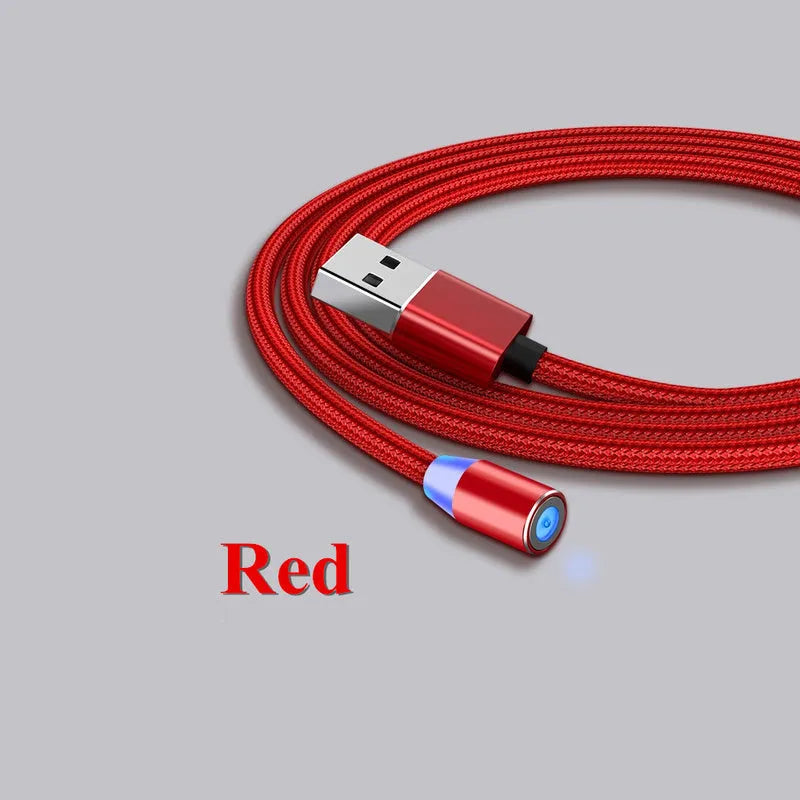 Magnetic USB fast charging cable with LED indicator in black or red colour